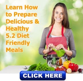 Young girl cooking with 5.2 diet low calorie recipe book